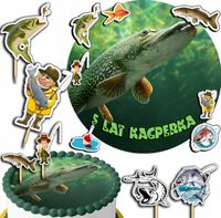 ZESTAW OPŁATEK NA TORT 20CM + TOPPERY PAPIEROWE - RYBY HOBBY 15CM 18CM