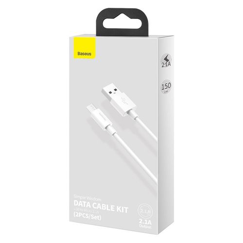 kabel micro usb do usb baseus simple wisdom, 2.1a, 1.5m (biały) 2szt. na Arena.pl