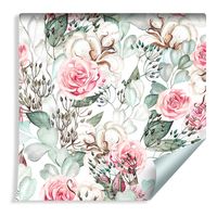 Tapeta Róże i Liście Eukaliptusa Malowane Akwarelą