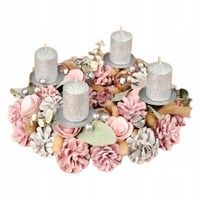 WIENIEC BOŻONARODZENIOWY STROIK NATURALNY RÓŻOWY ADWENT 30X8 CM ZE ŚWIECAMI