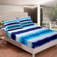 Pościel Tie Dye Boho Komplet z Prześcieradłem z Gumką Mikrofibra Niebieska