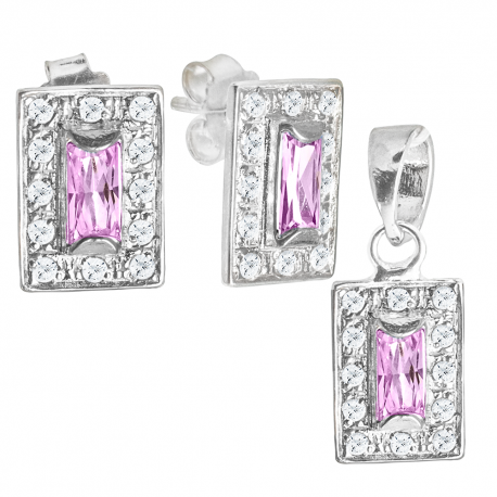 SREBRNY KOMPLET Z RÓŻOWYMI CYRKONIAMI SREBRO PRÓBY 925 na Arena.pl
