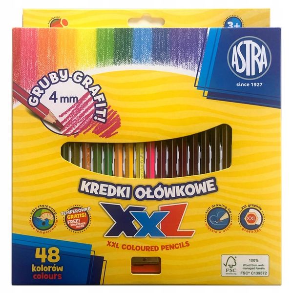 KREDKI OŁÓWKOWE ASTRA GRUBY GRAFIT 4mm XXL 48 KOL zdjęcie 2