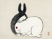 Plakat 40x30cm Black and White Rabbits, Gakan Japoński Vintage do Salonu