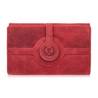 portfel damski skórzany czerwony duży vintage w orientacji poziomej