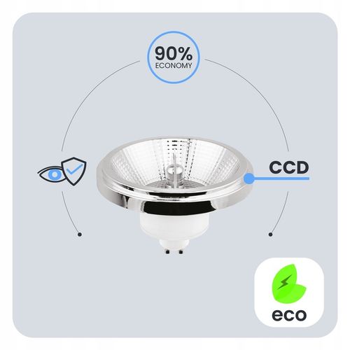 Żarówka LED AR111 ES111 GU10 10W = 75W 1055lm 3000K Ciepła 24° Srebrna na Arena.pl
