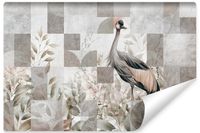 Fototapeta Do Sypialni ŻURAW Liście Retro Wzór Geometryczny 360cm x 240cm