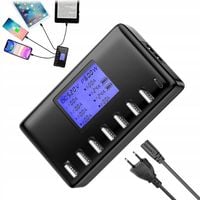 ŁADOWARKA USB STACJA ŁADUJĄCA USB 5V/12A 60W 8 PORTÓW USB WYŚWIETLACZ LCD
