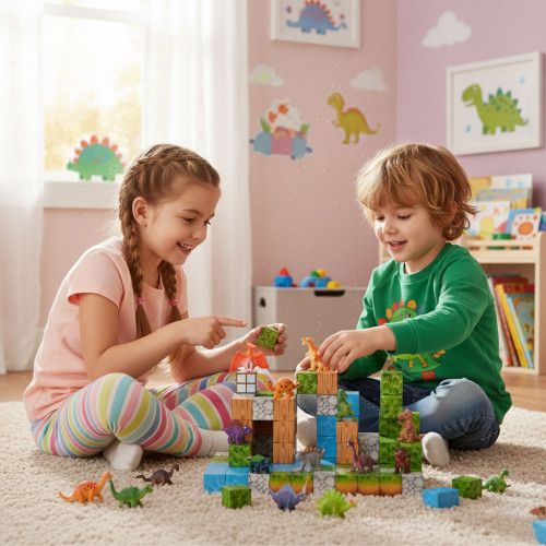 KLOCKI MAGNETYCZNE 114 ELEMENTÓW DINOZAURY DLA DZIECI 3+ LATA na Arena.pl