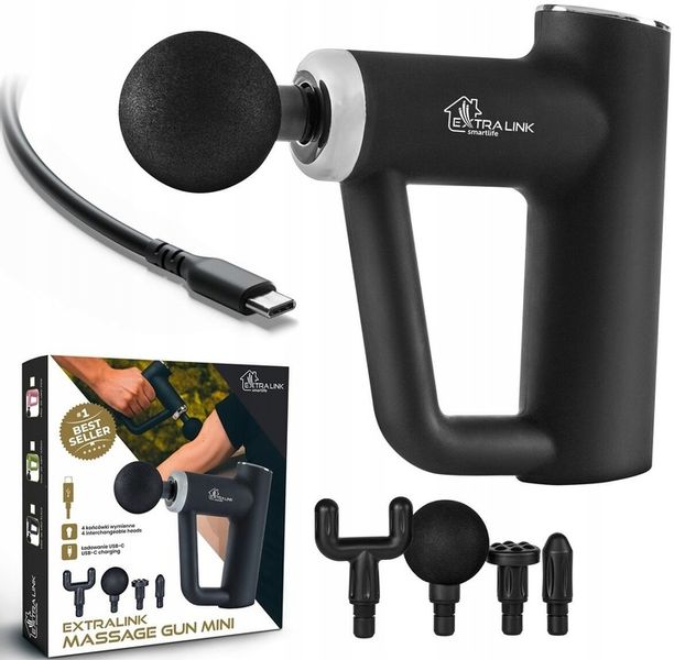 Pistolet do masażu Massage Gun Mini Czarny 4 końcówki Extralink zdjęcie 2