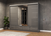 Duża Garderoba Szafa Przesuwna 250 Szary Połysk Lustro Szuflady FOREST ID