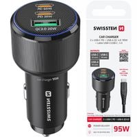 ŁADOWARKA SAMOCHODOWA 2x USB-C PD + USB-A 95W+ KABEL USB-C 1m SWISSTEN