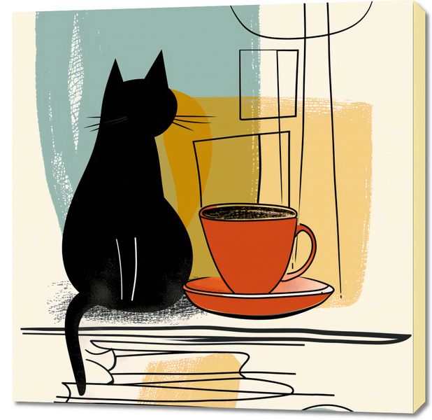 Obraz 90x90cm Kot i Kawa zdjęcie 1