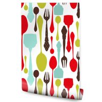 Tapeta Do Kuchni Jadalni Kolorowe Sztućce Łyżki Styl Retro Abstrakcja