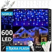 SOPLE 600 LED KURTYNA + FLASH LAMPKI ZEWNĘTRZNE Choinkowe Niebieskie 28M