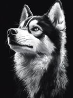 Plakat 60x80cm Portret Zwierząt do Salonu Pokoju | Husky | Czarno Białe