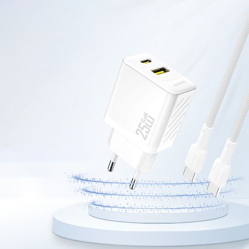szybka ładowarka sieciowa 25w usb-a usb-c - biała na Arena.pl