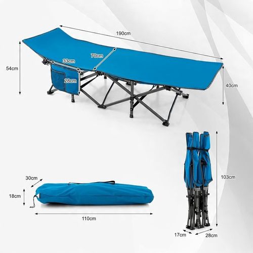 Składane łóżko polowe z ściętym zagłówkiem i boczną kieszenią niebieskie na Arena.pl