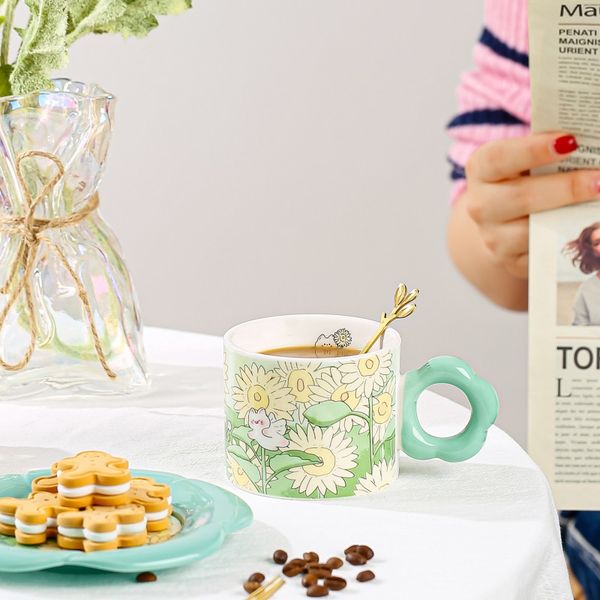 Kwiatowy Kubek Z Łyżeczką 280 Ml + Pudełko Na Prezent Kb01Zie zdjęcie 4