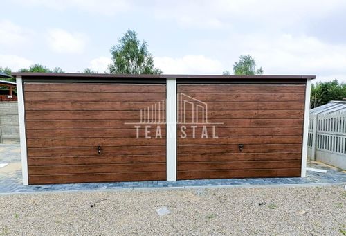 GARAŻ BLASZANY 6m x 6m poziom spad tył 2x Brama drzwi TS252 na Arena.pl