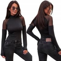 Elegancka dopasowana damska bluzka z wstawkami tiulu czarna m/l