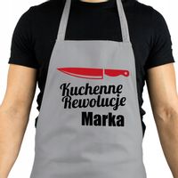 FARTUCH KUCHENNY SZARY BAWEŁNIANY Z IMIENIEM