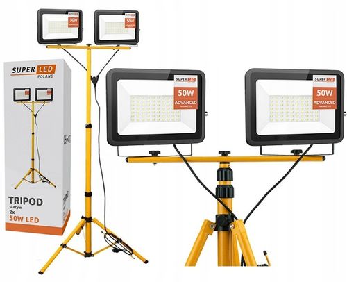 Halogen LED Statyw Budowlany Naświetlacz 2x50W LED + przewód + wtyczka na Arena.pl