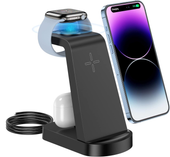 Stacja Ładowania 3W1 Bezprzewodowa Czarna Do iPhone Apple Watch AirPods