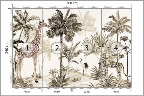 Fototapeta Ścienna Natura Dżungla Dzikie ZWIERZĘTA Styl Boho 360cm x 240cm na Arena.pl