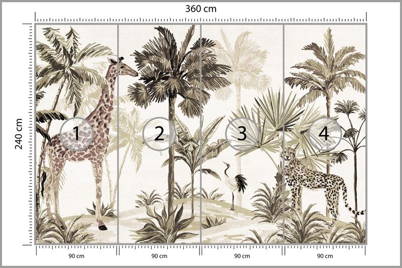 Fototapeta Ścienna Natura Dżungla Dzikie ZWIERZĘTA Styl Boho 360cm x 240cm zdjęcie 2