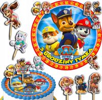 ZESTAW OPŁATEK NA TORT 20CM + TOPPERY PAPIEROWE - PSI PATROL IMIĘ 15CM 18CM