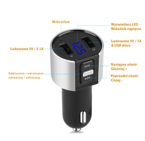 TRANSMITER FM C26S USB BLUETOOTH MP3 ŁADOWARKA 3.4 na Arena.pl