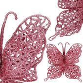 Ozdoba świąteczna motyl brokatowa zawieszka choinkowa różowa