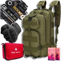 Plecak Turystyczny 35L Zestaw Survival Apteczka Czerwona Rękawice r. L