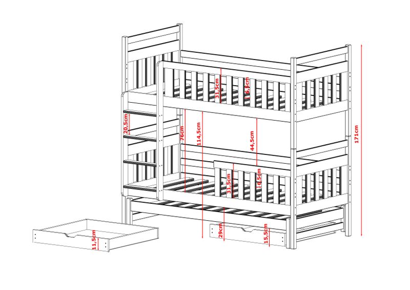 ŁÓŻKO PIĘTROWE KLARA 80X160 3- osobowe zdjęcie 3