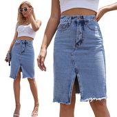 MODA SPÓDNICA JEANSOWA Z ROZCIĘCIEM OŁÓWKOWA ELEGANCKA MIDI NIEBIESKI