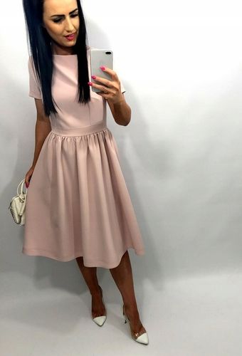 Sukienki Damskie Komunię Chrzciny Wesele Sukienka Elegancka Midi Błękit S na Arena.pl