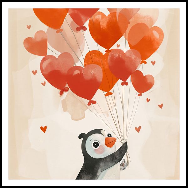 Plakat 80x80cm Pingwinek z Balonami zdjęcie 3