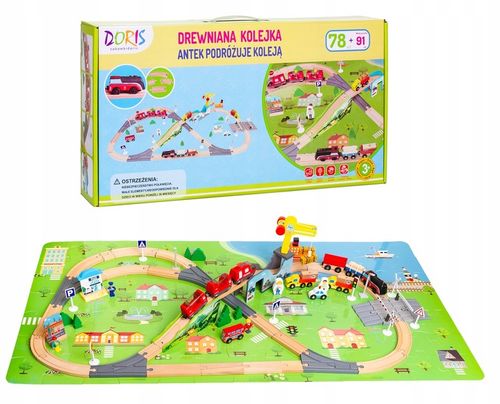 OGROMNA DREWNIANA KOLEJKA ELEKTRYCZNA 2x POCIĄG na baterie TOR MIASTO DŹWIG na Arena.pl