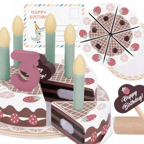 TORT URODZINOWY DREWNIANY ZE ŚWIECZKAMI TOOKY TOY na Arena.pl