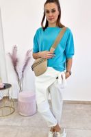 Białe Bawełniane Spodnie Baggy z Klapą z Przodu - Wiązane UNI