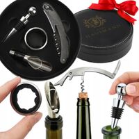 ZESTAW AKCESORIA DO WINA 4w1 NA PREZENT KORKOCIĄG KOREK PIERŚCIEŃ NALEWAK