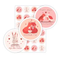 NAKLEJKI etykiety etykietki okrągłe 14 lutego WALENTYNKI 24szt. 5cm