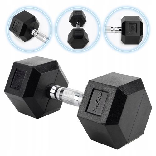 Hantel ogumowany TREXO Hex 10 kg ANTYPOŚLIZGOWOŚĆ HEKSAGONALNE SOLIDNE na Arena.pl