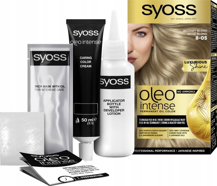 SYOSS OLEO INTENSE FARBA DO WŁOSÓW TRWAŁA BEZ AMONIAKU NR 8-05 BEŻOWY BLOND zdjęcie 1