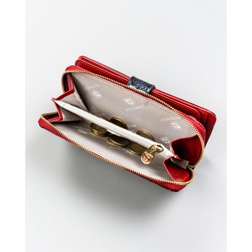 lakierowany, duży portfel-piórnik damski ze skóry naturalnej w czerwonym na Arena.pl