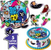 ZESTAW OPŁATEK NA TORT 20CM + 17 POSTACI - TEEN TITANS + IMIĘ 15CM 18CM