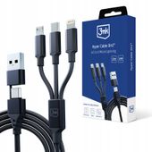 3MK Hyper Cable 3w1 USB-A/USB-C - USB-C/Micro/Lightning 1.5m Czarny/Black K