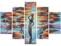 105CM 150CM ZEGAR 5 ELEM AFRYKAŃSKA DZIEWCZYNA KOSZEM DRUK OBRAZ