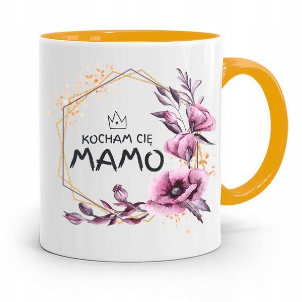 Kubek Żółty Prezent Dla Mamy Matki Kocham Cię Mamo Z Nadrukiem Ze Zdjęciem zdjęcie 1